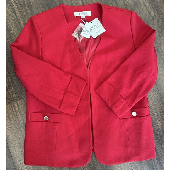 Kasper Women's Cuffed Open-Front Collarless Formal Jacket Blazer Fire Red 6P - Picture 4 of 7